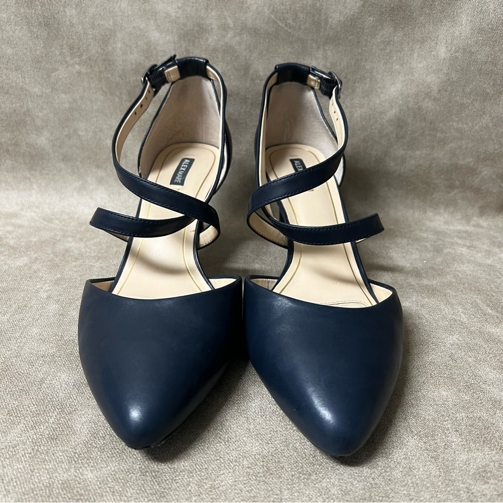 Alex Marie Navy Blue Pointed Pumps with Cross Over Straps Size  8.5M - Picture 3 of 7